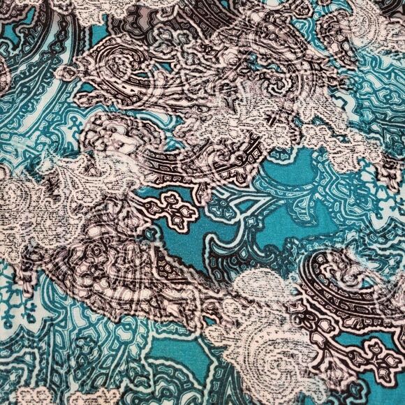 Chico's Size 1 / Medium Multi-Color Paisley Blouse Raglan Sleeves Banded Waist - Picture 10 of 13